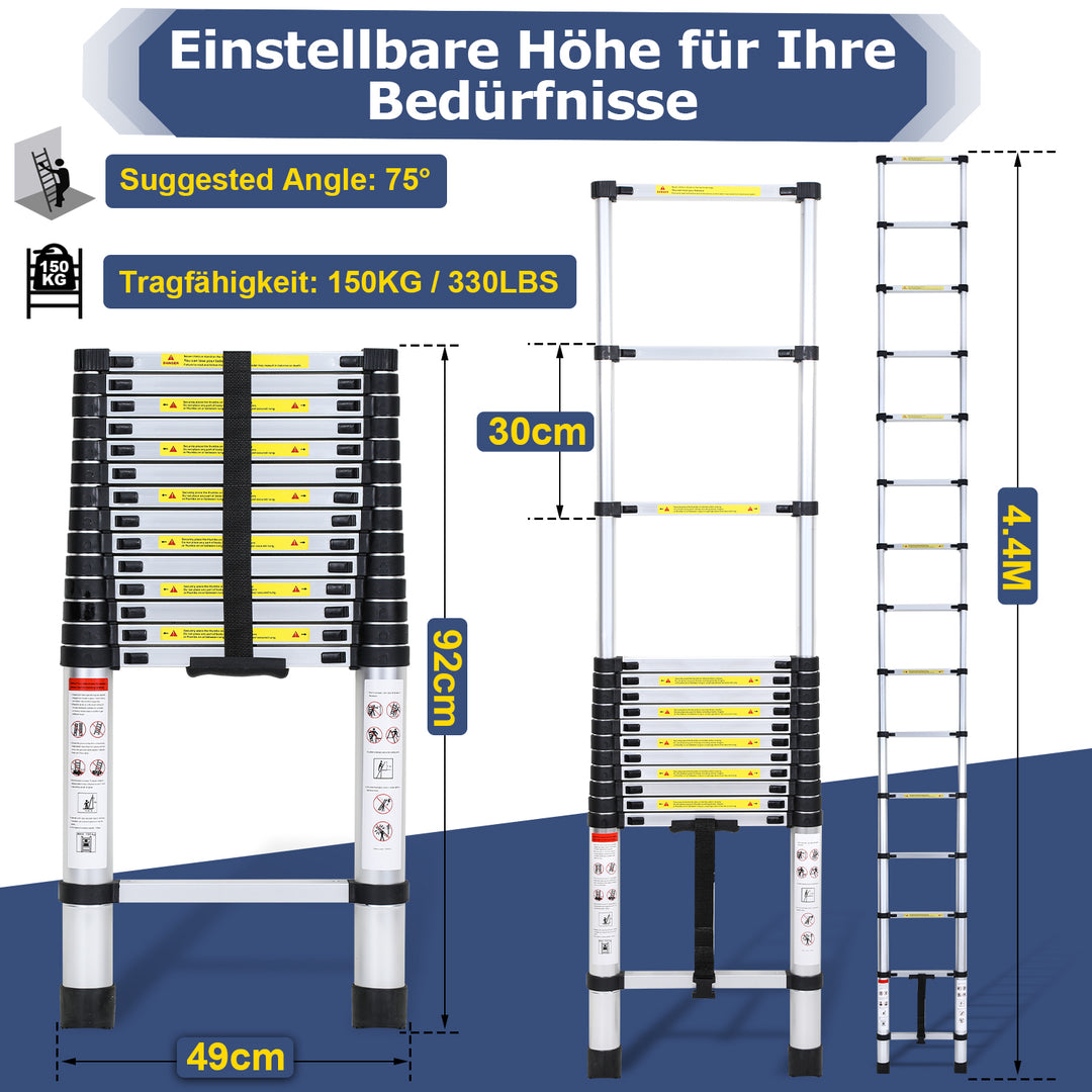 Sonnewelt Teleskopleiter Aluminium Belastbarkeit bis zu 150kg 2.6m-5m