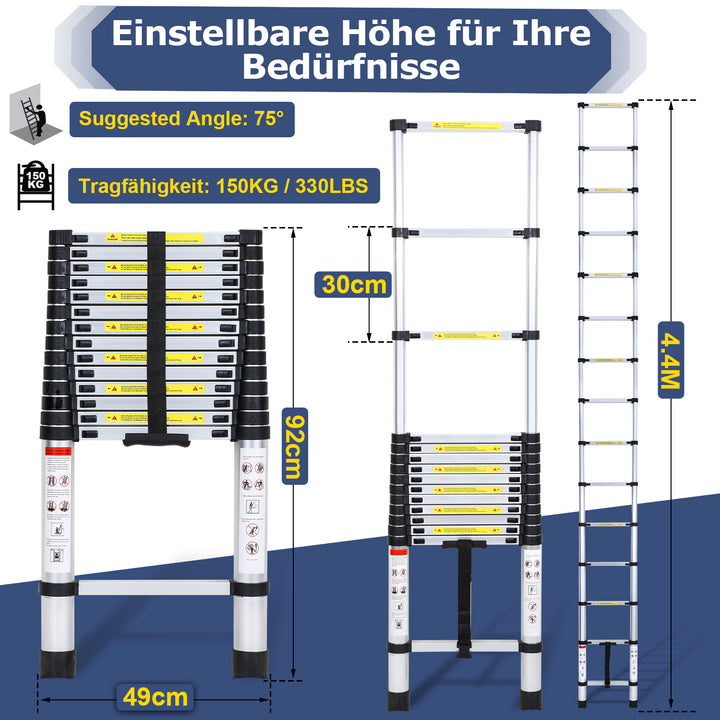 Sonnewelt Teleskopleiter Aluminium Belastbarkeit bis zu 150kg 2.6m-5m