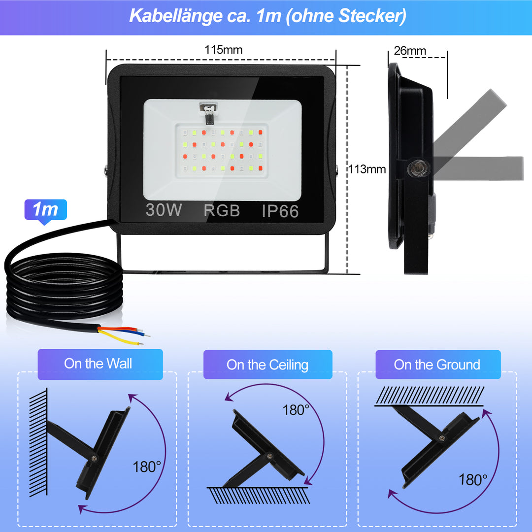 Sonnewelt RGB Strahler Fluter Mit Fernbedienung 10W-50W