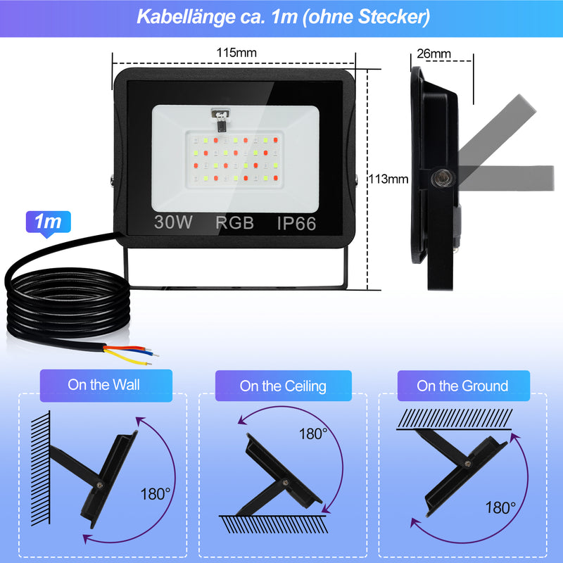 Sonnewelt RGB Strahler Fluter Mit Fernbedienung 10W-50W