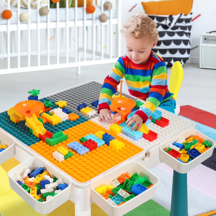 Sonnewelt children's table with 2 chairs play table with 251 pieces of building blocks