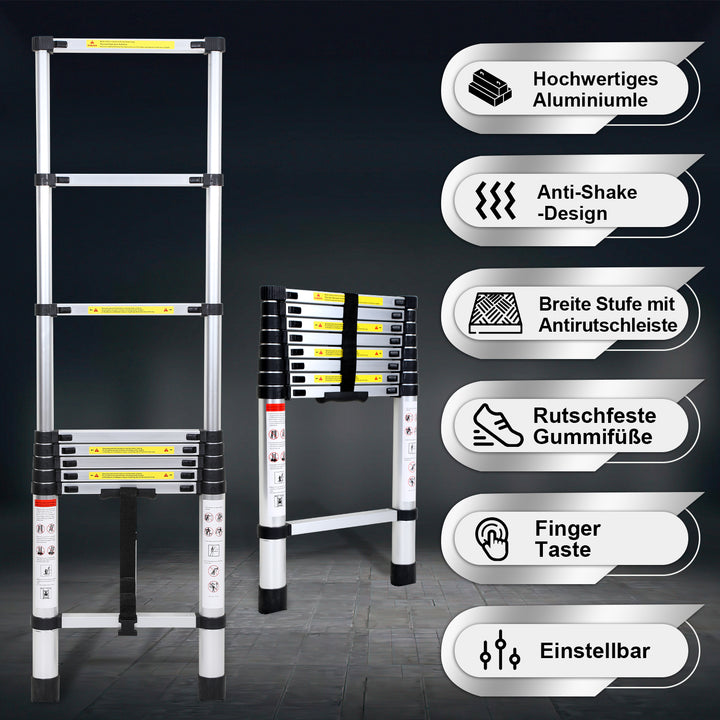 Sonnewelt Teleskopleiter Aluminium Belastbarkeit bis zu 150kg 2.6m-5m