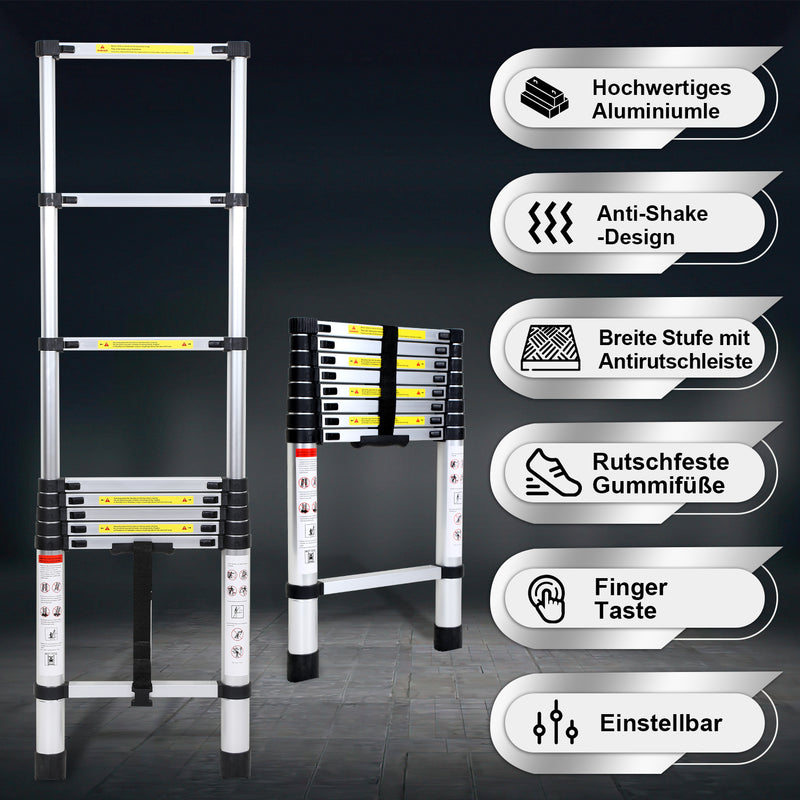 Sonnewelt Teleskopleiter Aluminium Belastbarkeit bis zu 150kg 2.6m-5m