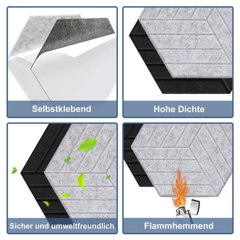 Sonnewelt Akustikplatten Wandpaneele Selbstklebend 12/18 Stück Hexagonal Schlieren