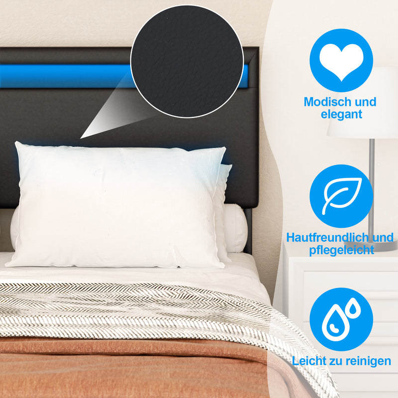 Sonnewelt Polsterbett Bettgestell mit Kopfteil Leder LED-Beleuchtung