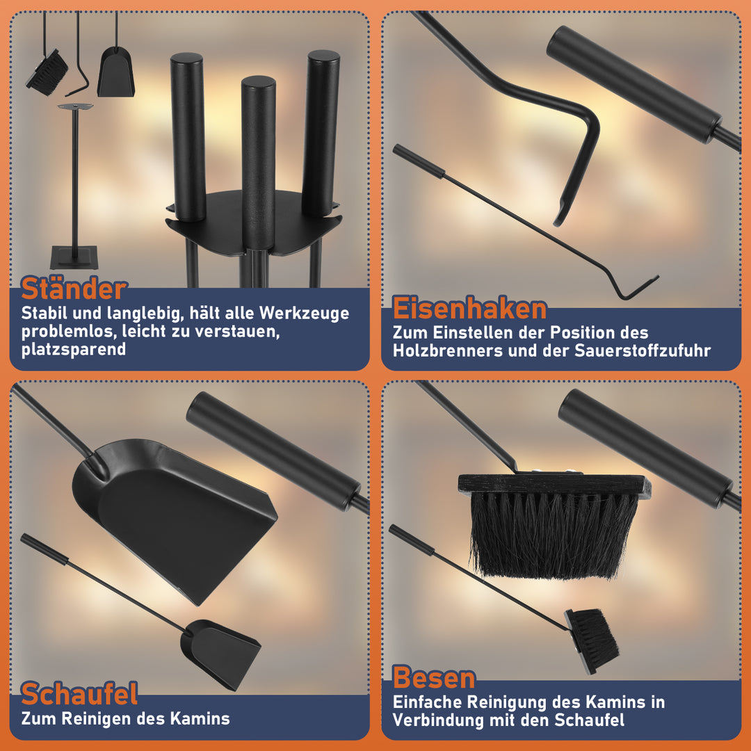 Sonnewelt Kaminbesteck 3 teilig Edelstahl Kaminbesteck Set