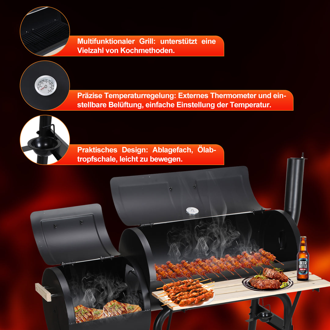 Sonnewelt Holzkohle Grill BBQ Multifunktionaler mit Thermometer