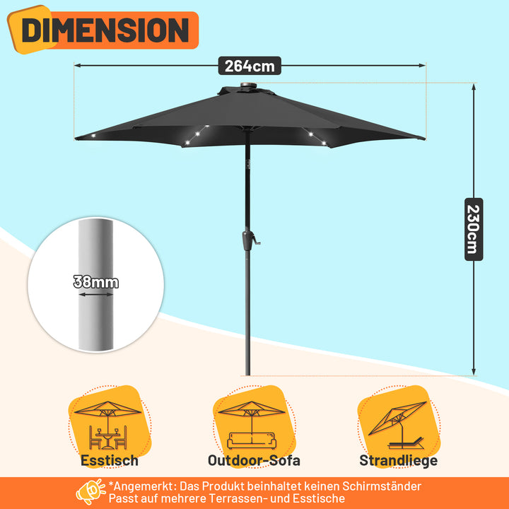 Sonnewelt Sonnenschirm 2.7m Winkelverstellbar mit/ohne LED