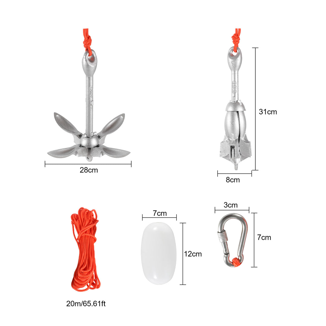 Sonnewelt Bootsanker mit 6mm x 20m Seil Faltanker 0.7kg/1.5kg