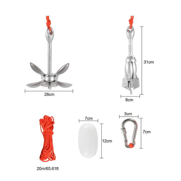 Sonnewelt Bootsanker mit 6mm x 20m Seil Faltanker 0.7kg/1.5kg