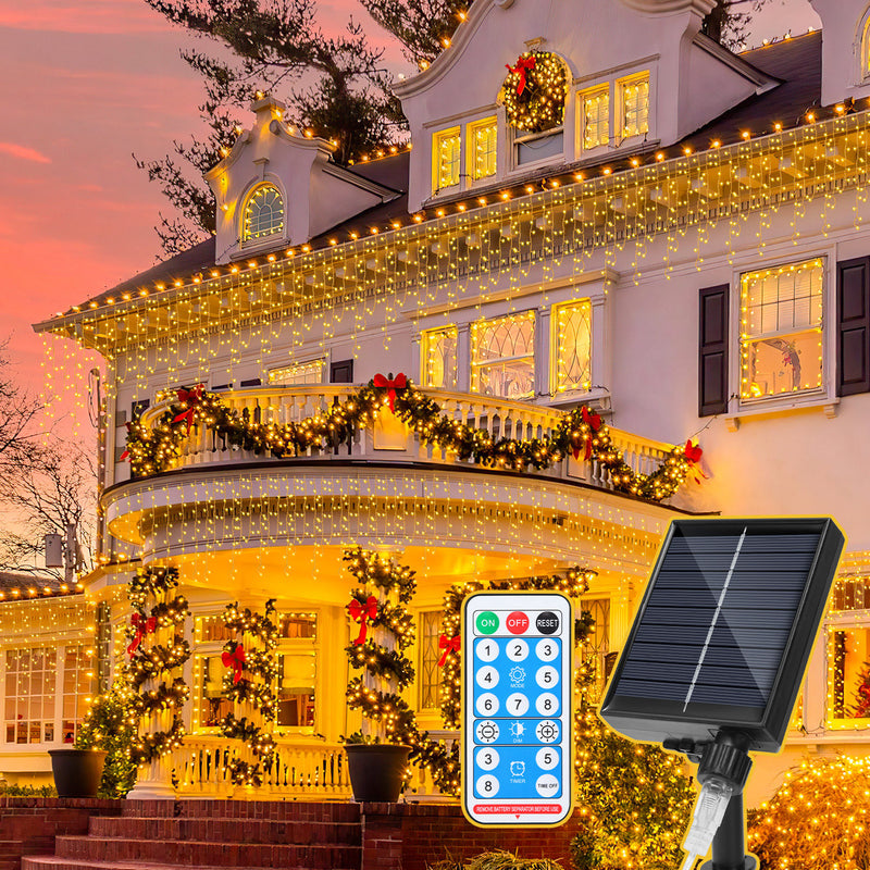 Sonnewelt Solar Eisregen Lichterkette mit Fernbedienung 5m-15m
