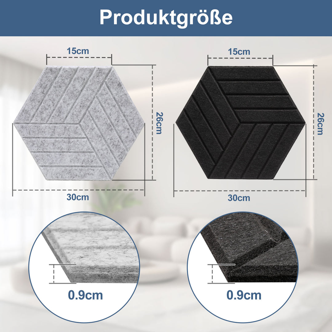 Sonnewelt Akustikplatten Wandpaneele Selbstklebend 12/18 Stück Hexagonal Schlieren