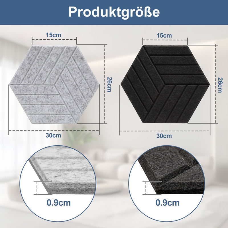 Sonnewelt Akustikplatten Wandpaneele Selbstklebend 12/18 Stück Hexagonal Schlieren