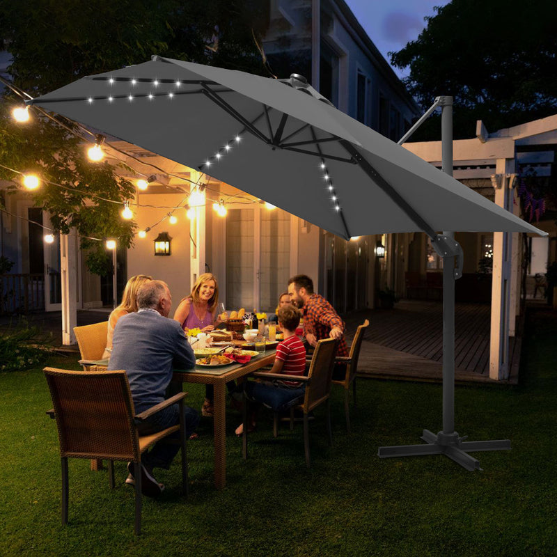 Sonnewelt Ampelschirm 300 x 300 cm Sonnenschirm 360° Drehbar mit Solar-LED