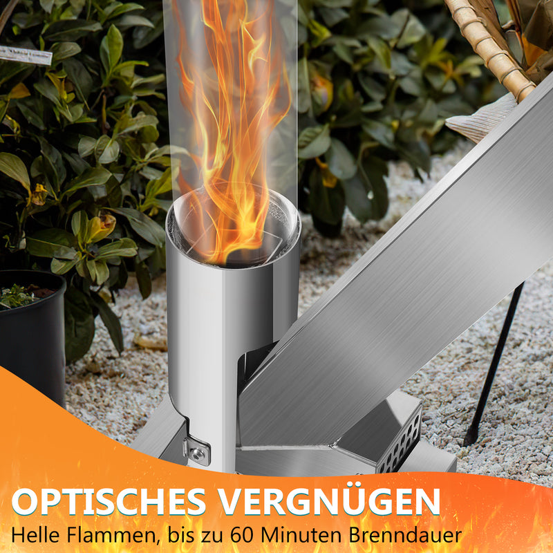 Sonnewelt Pelletfackel Feuerrohr Edelstahl mit Glasröhre