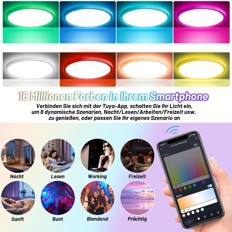 Sonnewelt 24W LED Deckenlampe Dimmbar RGB Alexa
