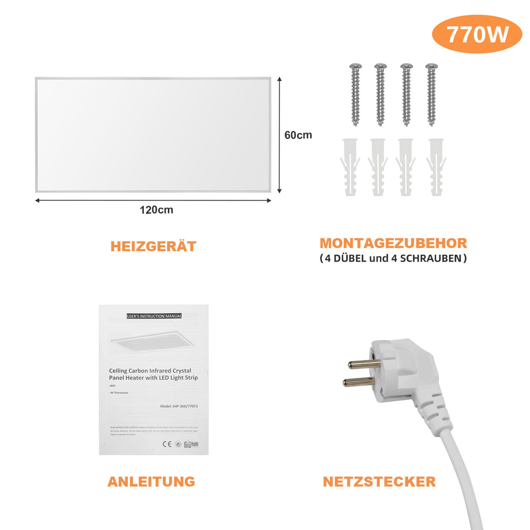 Sonnewelt Infrarotheizung Elektroheizer Decke WIFI 360/770W