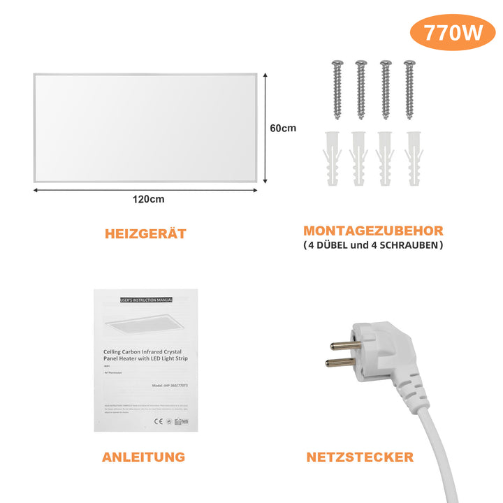 Sonnewelt Infrarotheizung Elektroheizer Decke WIFI 360/770W