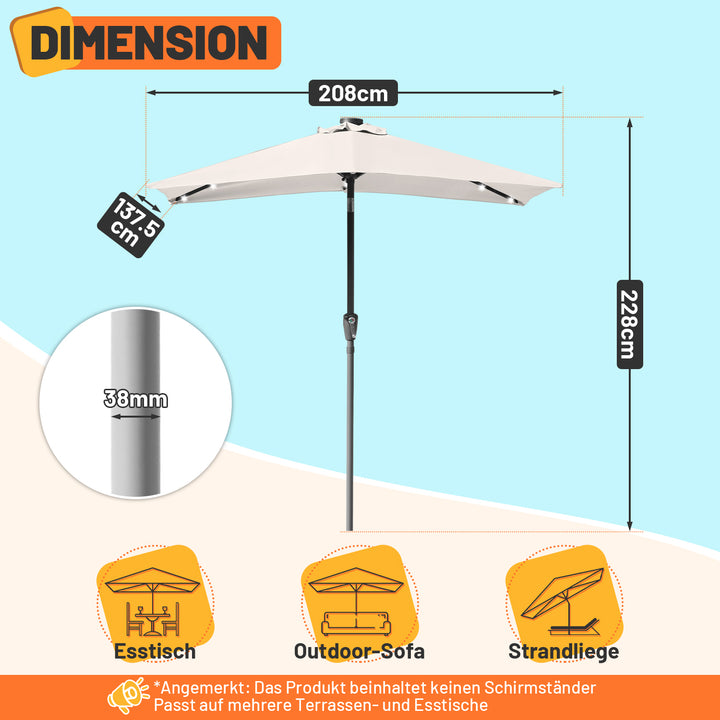 Sonnewelt Sonnenschirm 210x140 / 300x200cm Rechteckig mit LED Solar