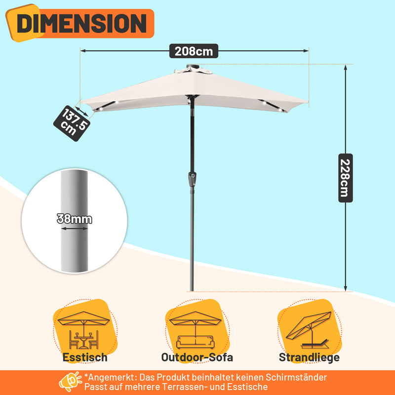 Sonnewelt Sonnenschirm 210x140 / 300x200cm Rechteckig mit LED Solar