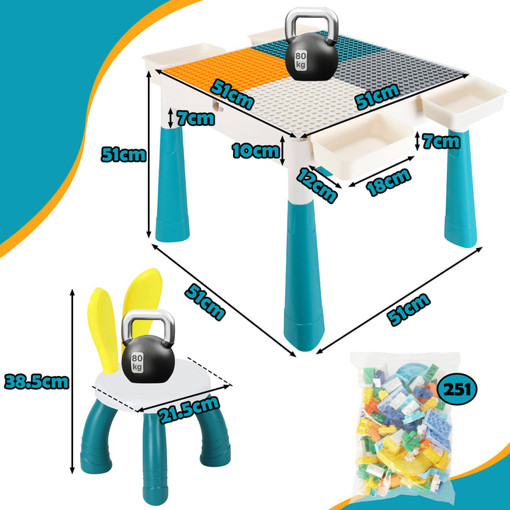 Sonnewelt children's table with 2 chairs play table with 251 pieces of building blocks