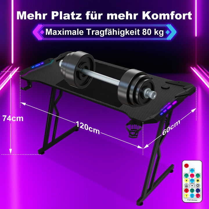 Sonnewelt Gaming Desk Gaming Table 120/140cm with LED Remote Control
