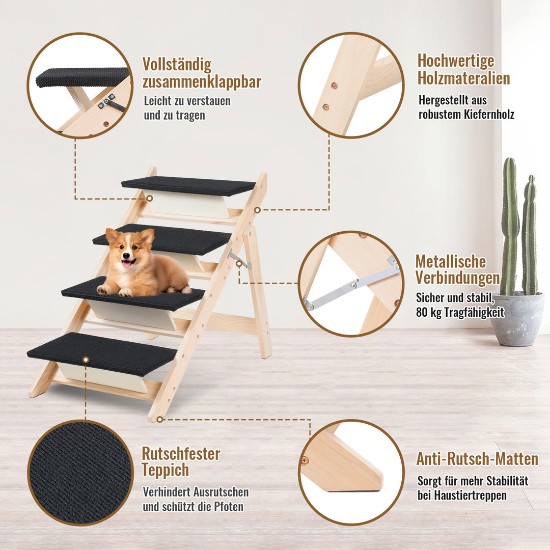 Sonnewelt Hundetreppe 2 in 1 Hunderampe Klappbare 4-Stufig Belastung 80kg