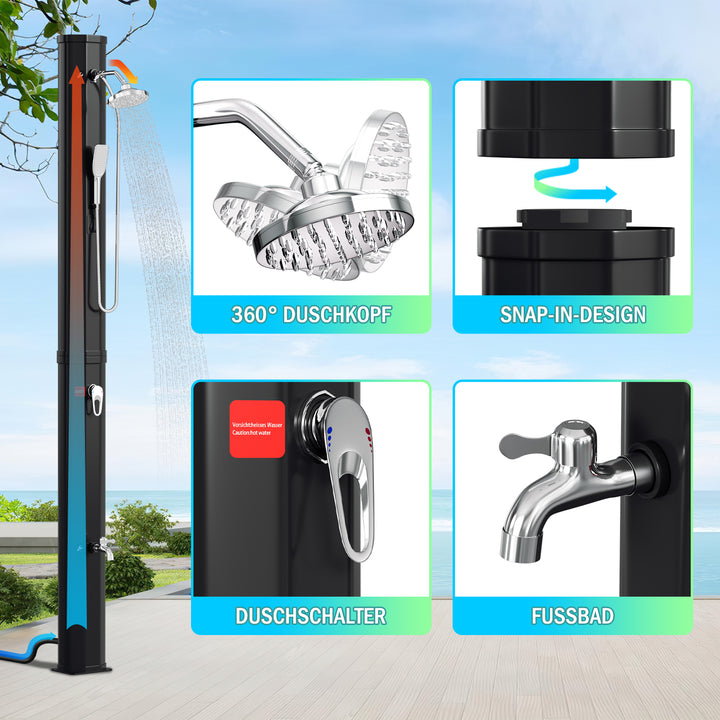 Sonnewelt Solar Shower 40L Solar Shower Garden Shower Incl. Protective Cover and Hand Shower