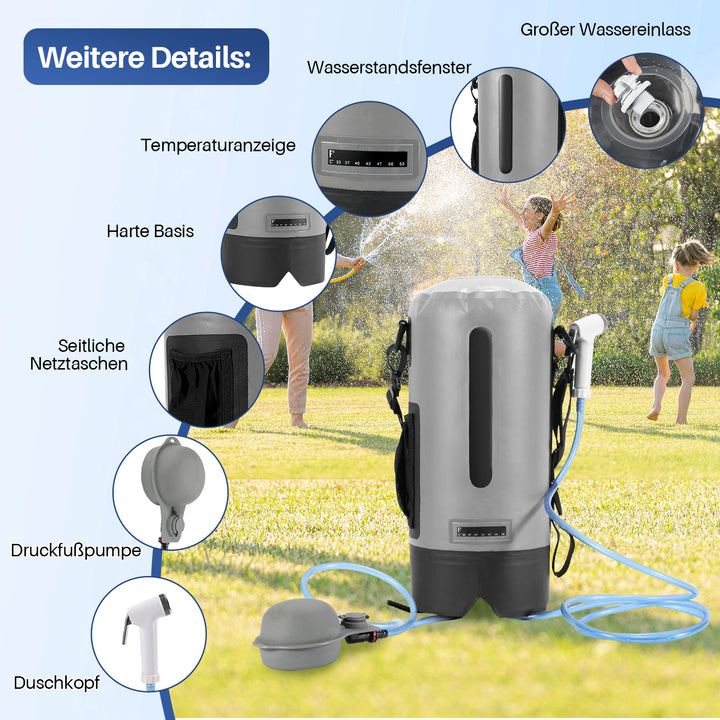 Sonnewelt Campingdusche 12L Tragbarmit Fusspumpe