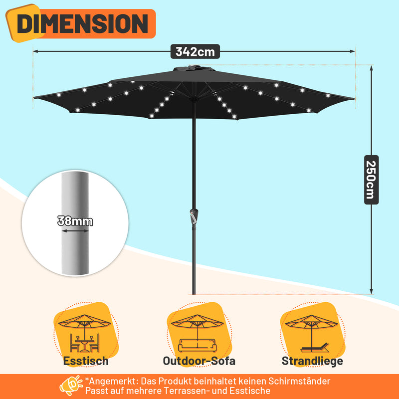 Sonnewelt Sonnenschirm 3.5m mit LED Solar Garten