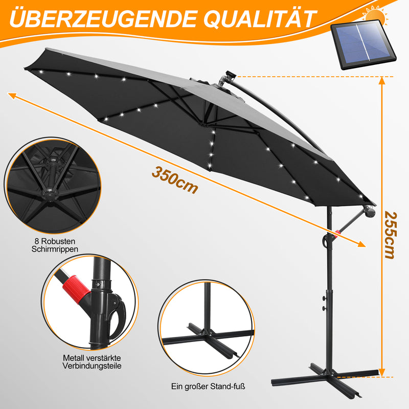 Sonnewelt Ampelschirm 3m/3.5m mit Solar LED