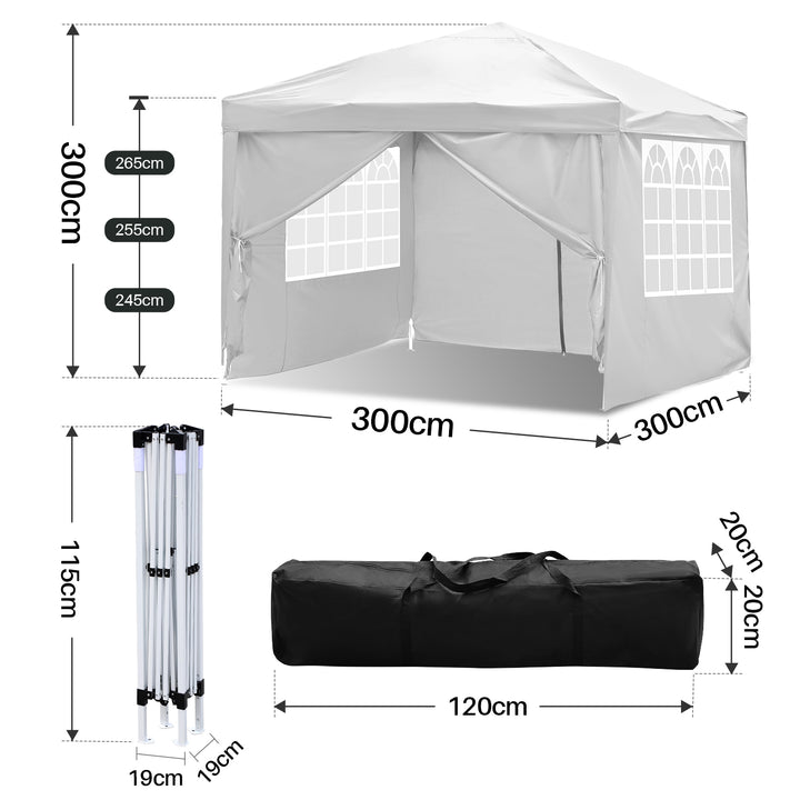 Sonnewelt Pop-Up Pavillon Gazebo mit Zentralverriegelung 3x3m mit Seiten