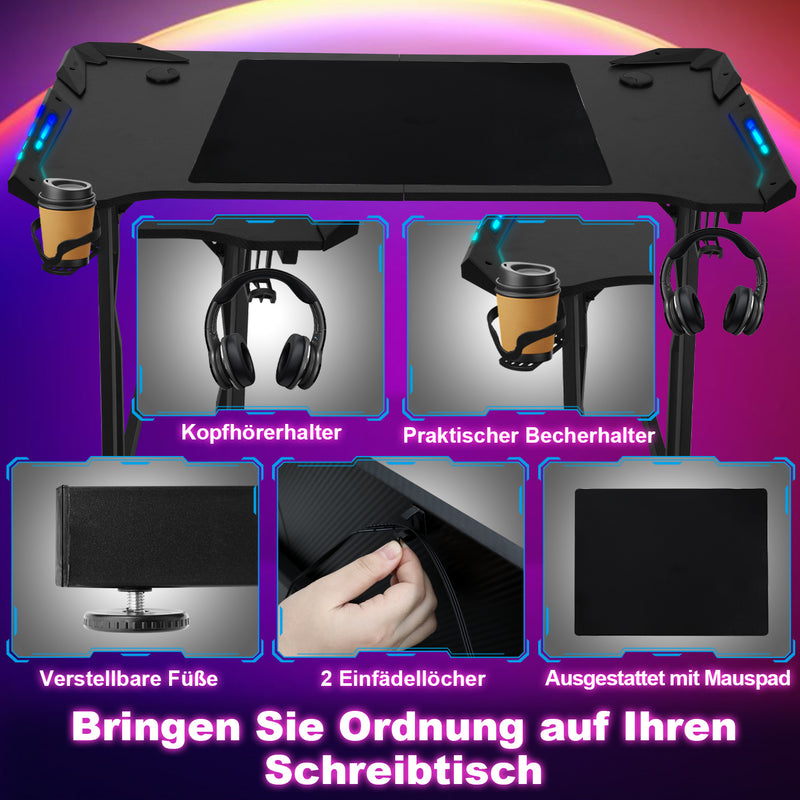 Sonnewelt Gaming Schreibtisch Gaming Tisch 120/140cm mit LED Fernbedienung
