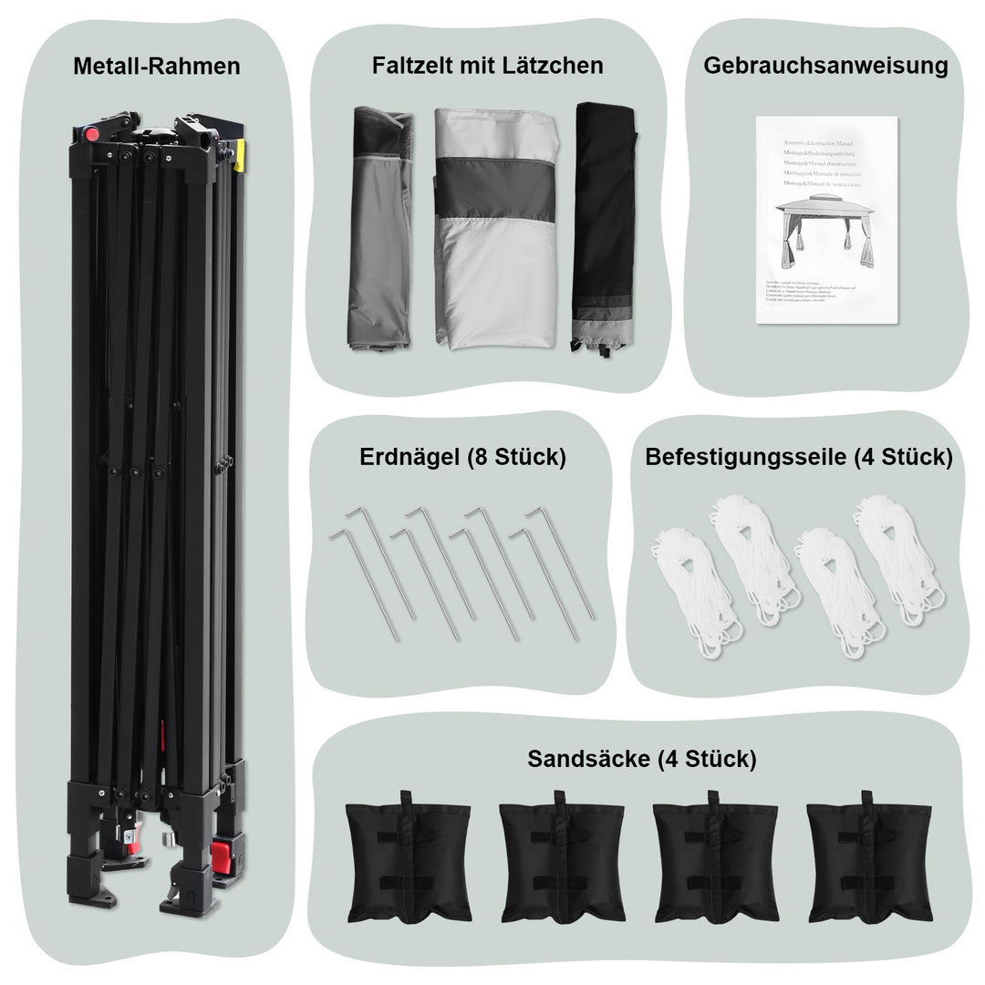 Sonnewelt Pavillon Gartenhütte Faltbares mit Doppeldach 3,3x3,3m