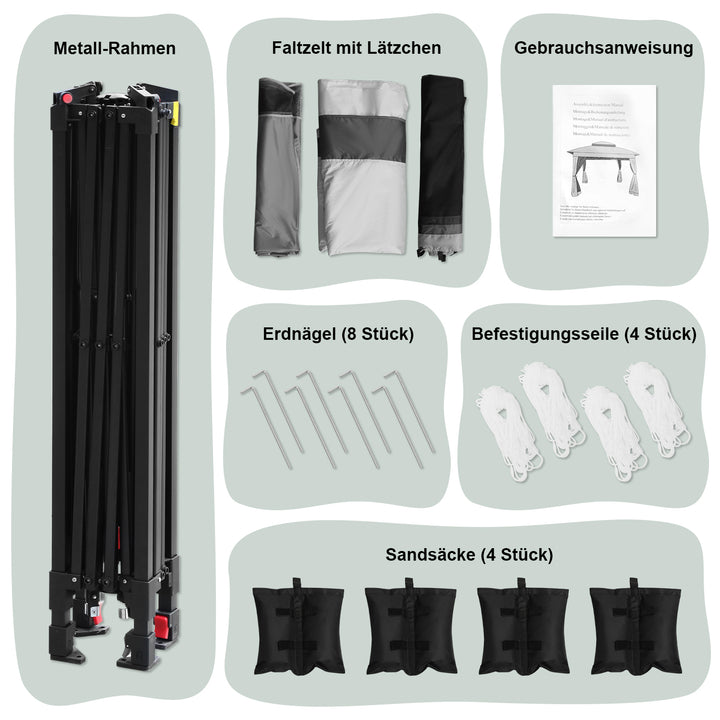 Sonnewelt Pavillon Gartenhütte Faltbares mit Doppeldach 3,3x3,3m