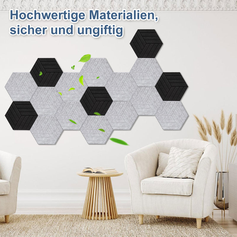 Sonnewelt Akustikplatten Wandpaneele Selbstklebend 12/18 Stück Hexagonal Schlieren