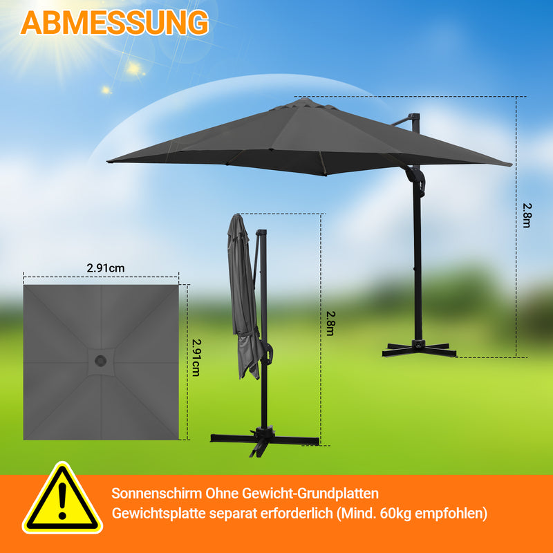 Sonnewelt Ampelschirm 300 x 300 cm Sonnenschirm 360° Drehbar