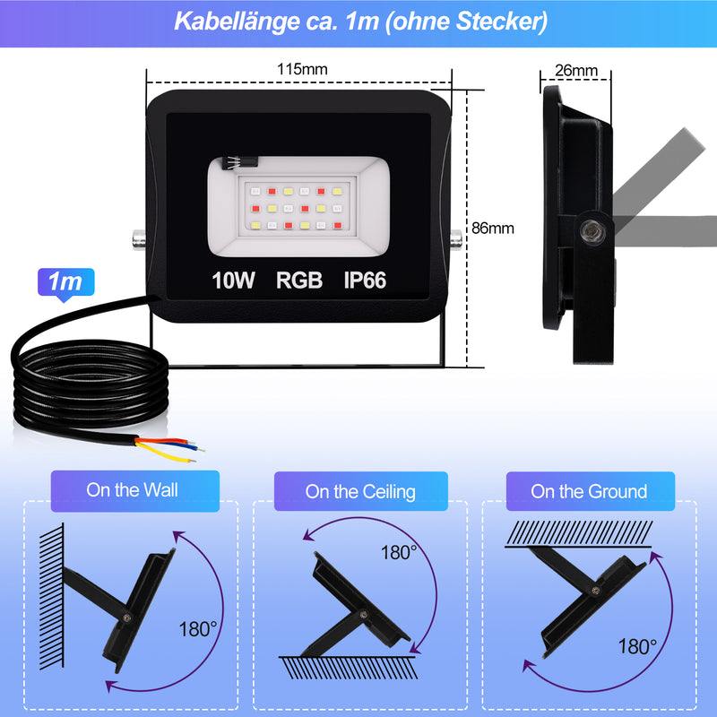 Sonnewelt RGB Strahler Fluter Mit Fernbedienung 10W-50W