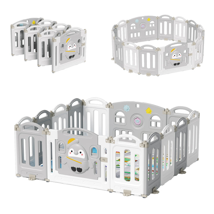 Sonnewelt Laufstall baby Faltbares mit Kriechmatte und Geschichtenbox