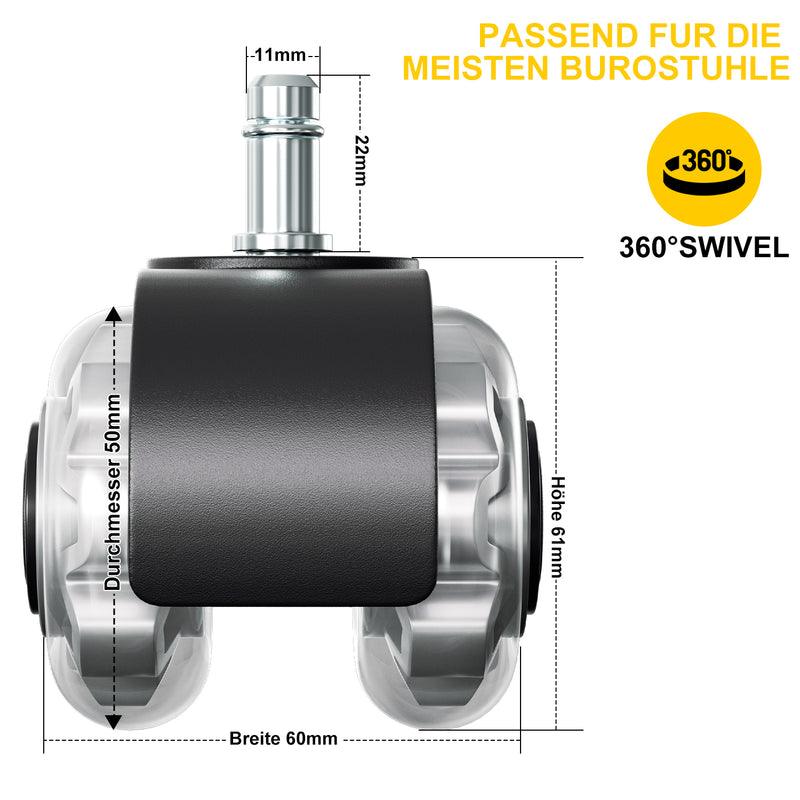 Sonnewelt 5 Stück BürostuhlRollen Stuhlrollen 11mm x 22mm