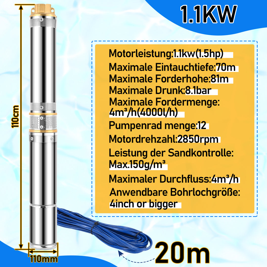 Sonnewelt Tiefbrunnenpumpe für Gartenbewässerung Edelstahl