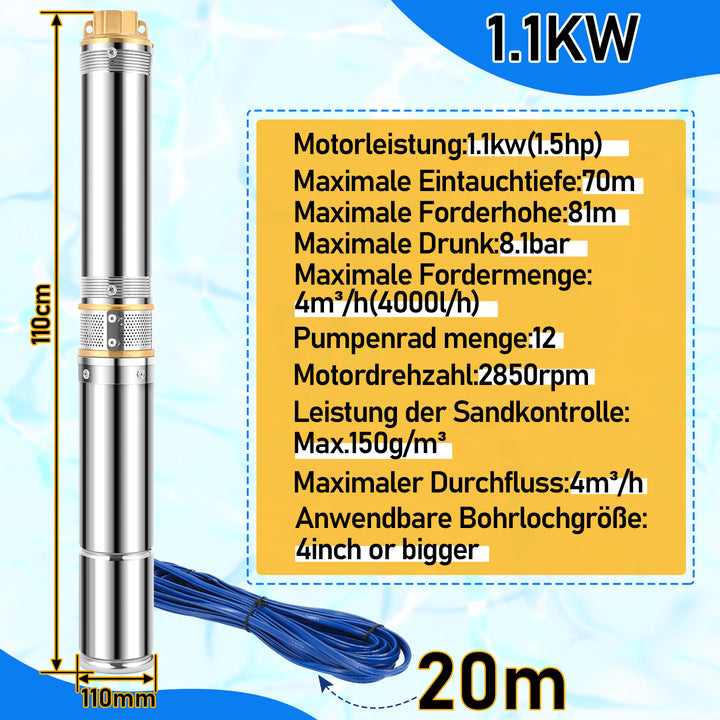 Sonnewelt Tiefbrunnenpumpe für Gartenbewässerung Edelstahl