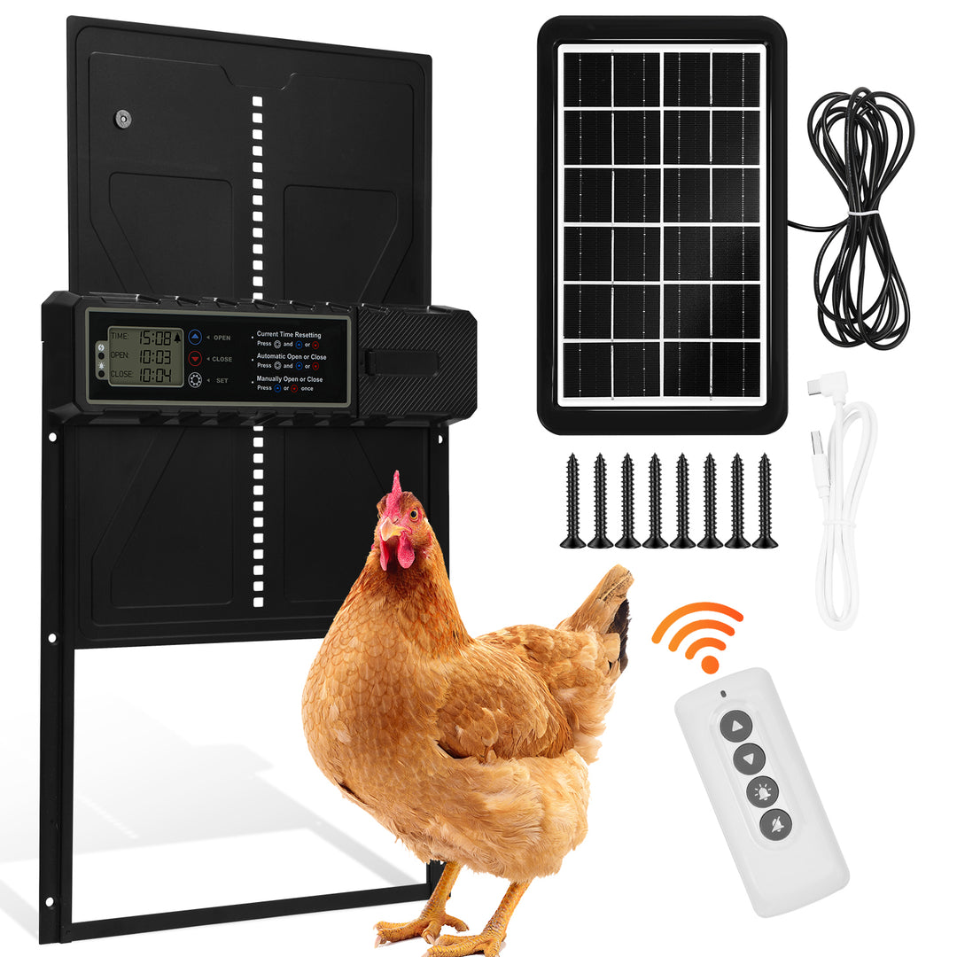 Sonnewelt Elektrische Hühnerklappe Solar mit LED Display und Fernbedienung