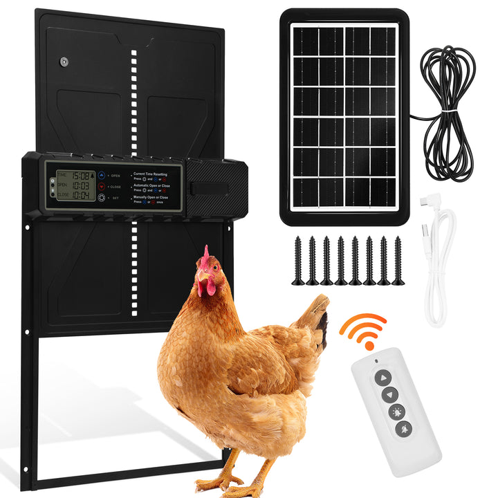 Sonnewelt Elektrische Hühnerklappe Solar mit LED Display und Fernbedienung