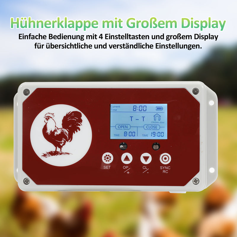 Sonnewelt Automatische Hühnerklappe mit Lichtsensor, Zeitschaltuhr, LED Display