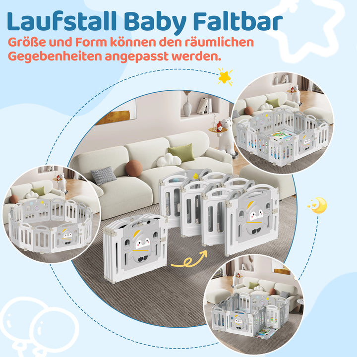 Sonnewelt Laufstall baby Faltbares mit Kriechmatte und Geschichtenbox
