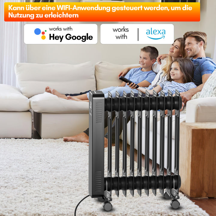 Sonnewelt Ölradiator Elektroheizung 2500W WiFi App & Fernbedienung
