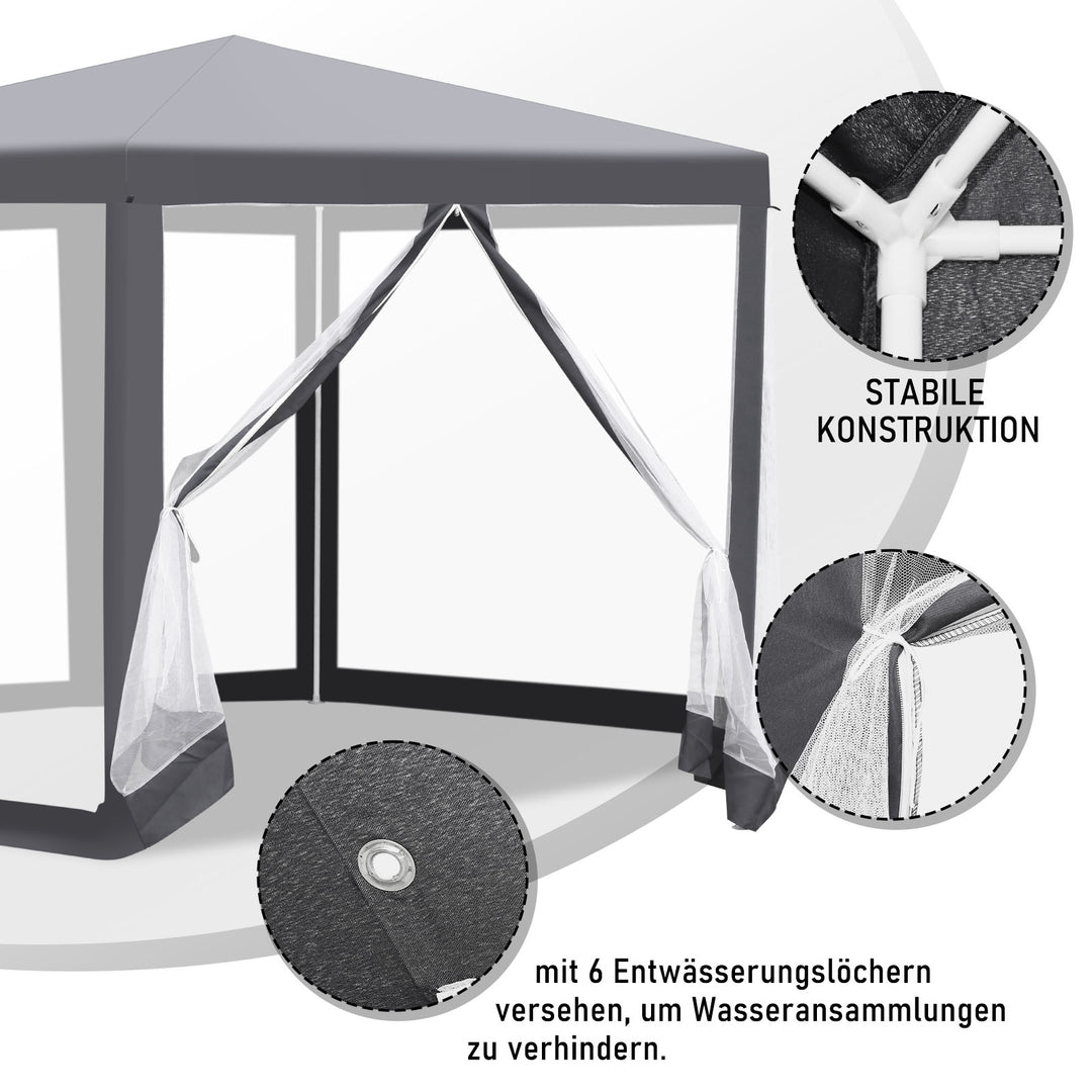 Sonnewelt Pavillon Gartenzelt mit Moskitonetz Wasserdicht 6-eckig