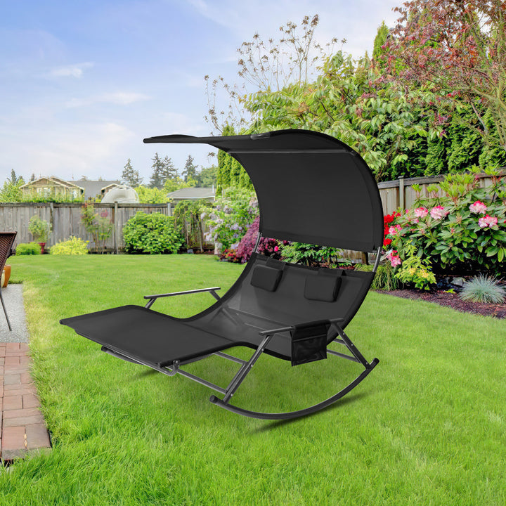 Sonnewelt Doppelliege Sonnenliege mit Sonnendach Outdoor