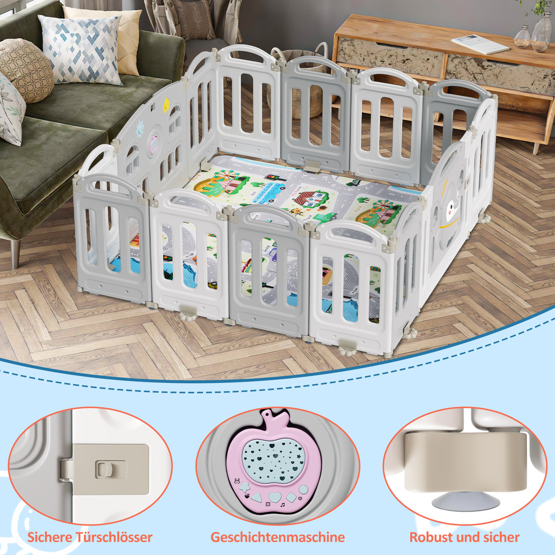 Sonnewelt Laufstall baby Faltbares mit Kriechmatte und Geschichtenbox